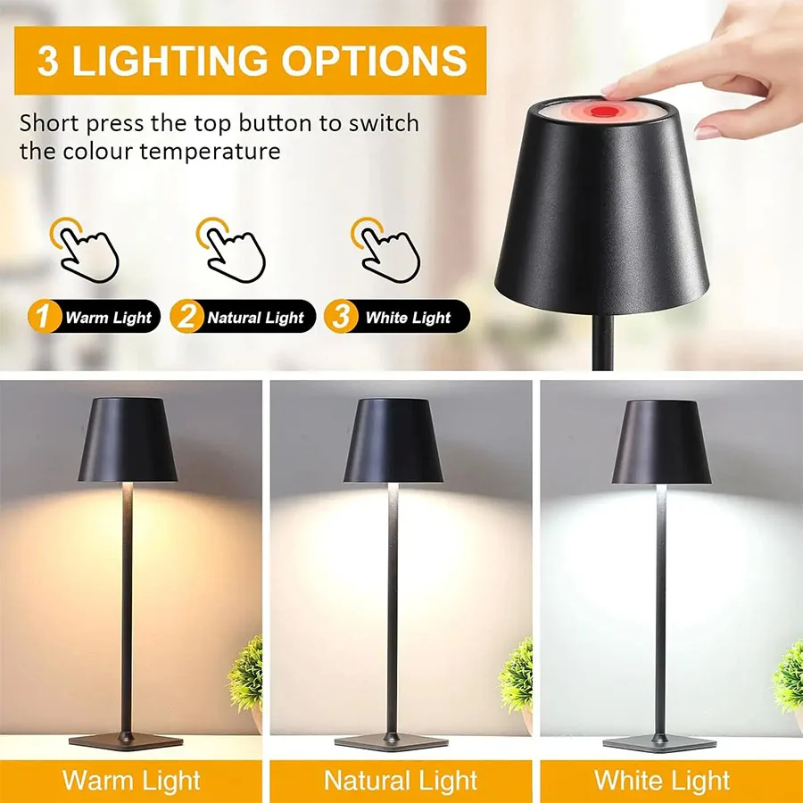 Touch Control 1800mAH high-capacity battery LED Desk Lamp - 3 Color Modes, Dimmable, USB Plug in, Eye-Caring Study/Bedside Light image 3