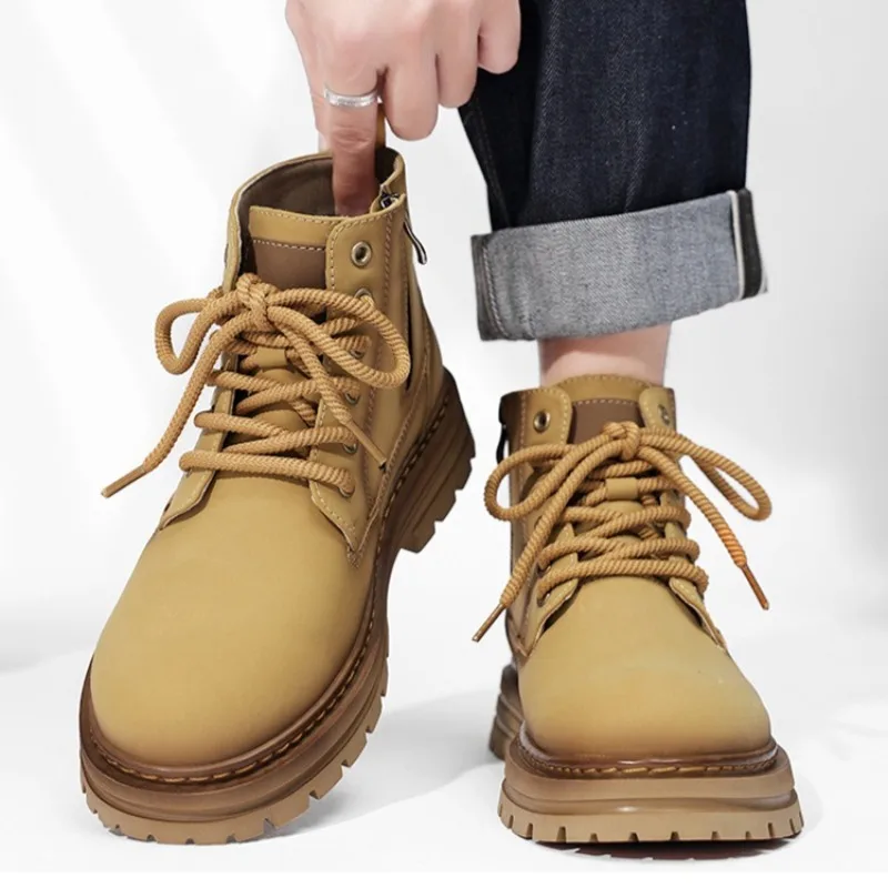 

New British High Top Boots Fashionable Motorcycle Riding Boots Comfortable Warm Winter Boots Anti Slip Wear Resistant Work Boot