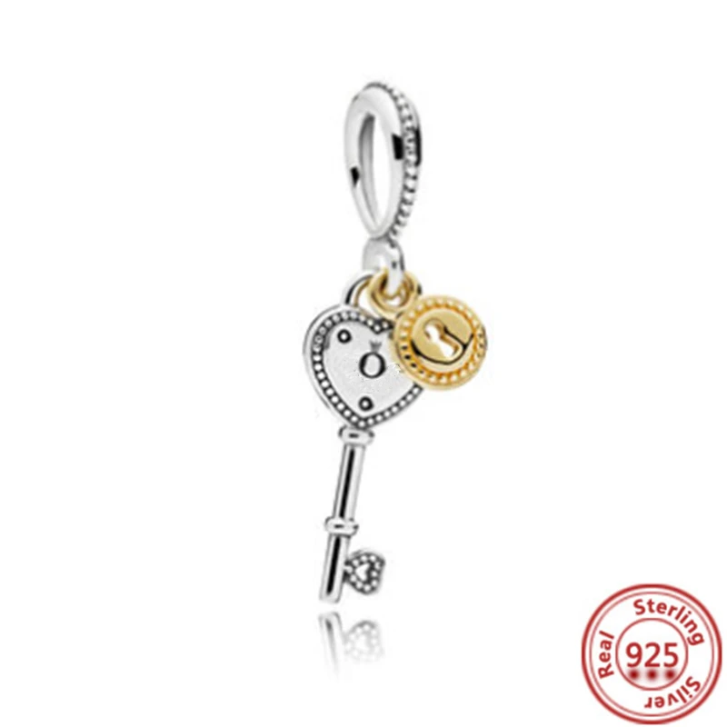 925 Sterling Silver Cadeado e Bloqueio Chave do Coração Dangle Encantos para Mulheres, se Fits Original Pulseira Pandora, Jóias Finas, Novo, 2024