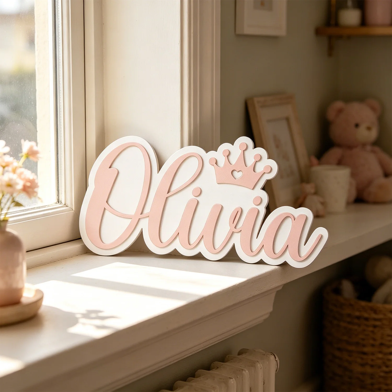 1pc Custom Crown Accent Cursive Wooden Name Sign Personalized Wall Home Decor Plaque