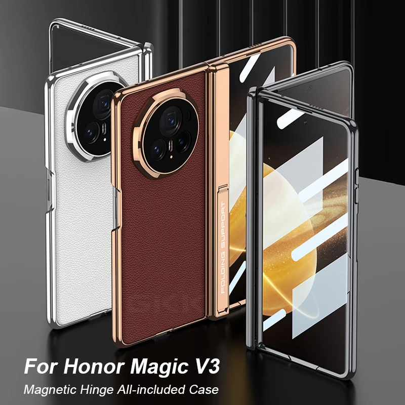 

Магнитный шарнирный кронштейн, универсальный чехол для Honor Magic V3, пластиковый чехол из зернистой кожи личи для Honor Magic V3, чехол