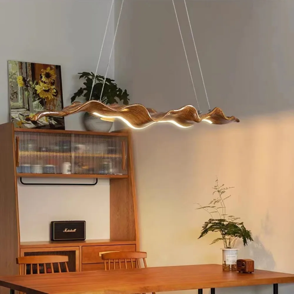 Vintage Resin Leaf Pendant Lights Dimmable with RC Tea House Dining Room Bedroom LED Hanging Lamp Fixtures Indoor Decor Lighting