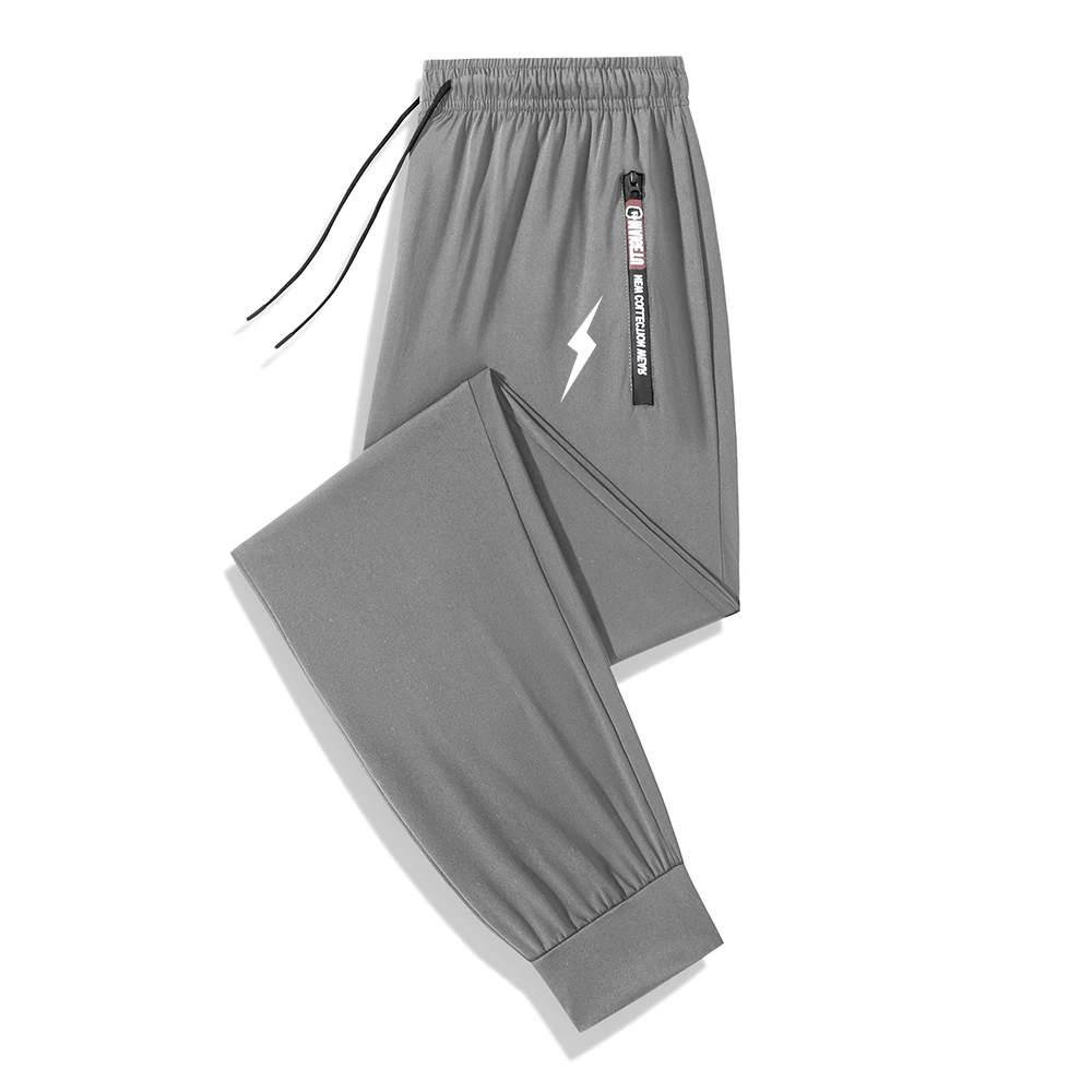 Men's Minimalist Lightning Print Quick Drying Athletic Trousers Stretchy Breathable Casual Running Pants With Zipper Pockets