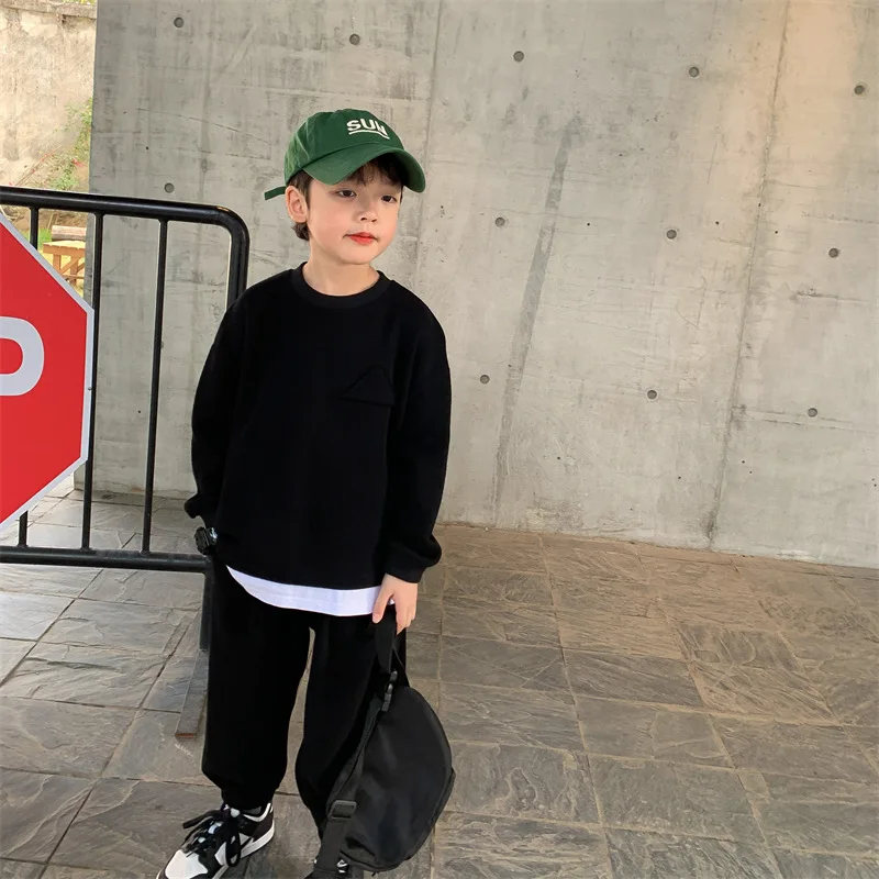 Spring Autumn Baby Boys Plain Patchwork Sweatshirt+Sweatpant School Kids 2PCS Tracksuit Child Jogger Outfit Workout Set  987