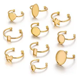 10pcs Stainless Steel Open Ring Settings Blank Base Bezel Cabochons Resin Molds Rings for Jewelry Materials Making DIY Finger
