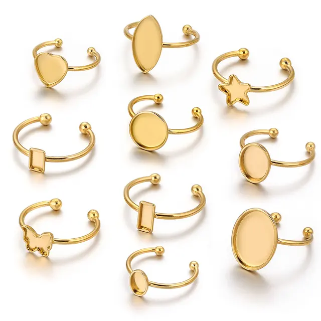 10 sztuk otwarty pierścień ze stali nierdzewnej ustawienia pusta podstawa Bezel Cabochons formy żywiczne pierścionki na materiały jubilerskie dokonywanie DIY palec