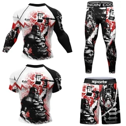 Cody Lundin spodenki BJJ Rashguard zestaw odzieży do męskiego niestandardowego sportowego druku krótkie długie kompresyjne zestawy do walki z kickboxingiem