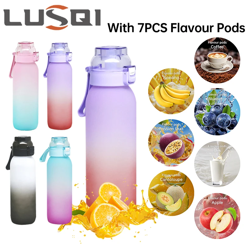 

LUSQI 1PC 1000ML Flavor Water Bottle With Straw With 7 PCS Flavor Pods Gradient Water Bottle For Outdoor Activities Sports