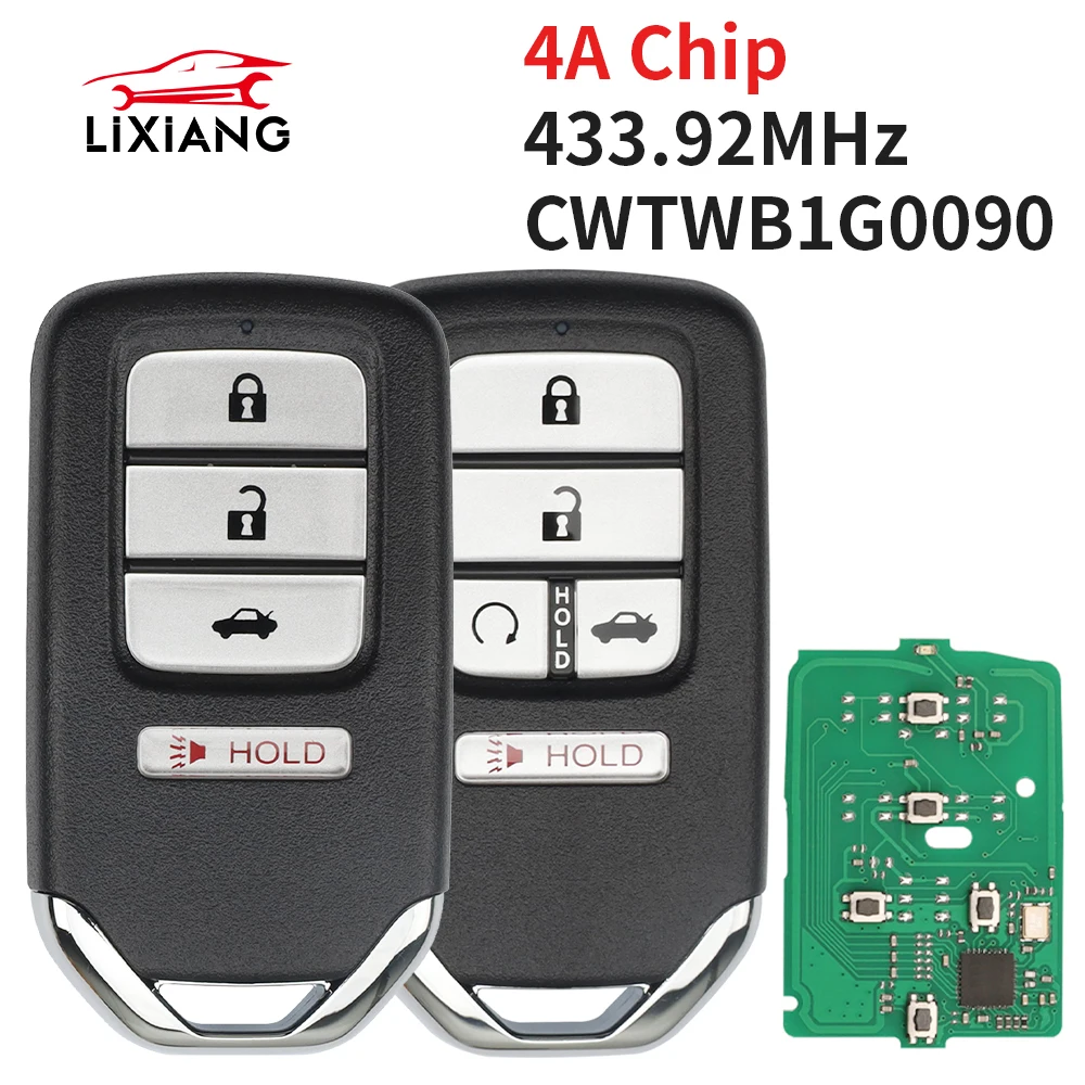 

LIXIANG CWTWB1G0090 Бесконтактный смарт-брелок для Honda Accord 2018-2022 годов 4/5 кнопок 433 МГц 4A чип P/N: 72147-TVA-A11/A01