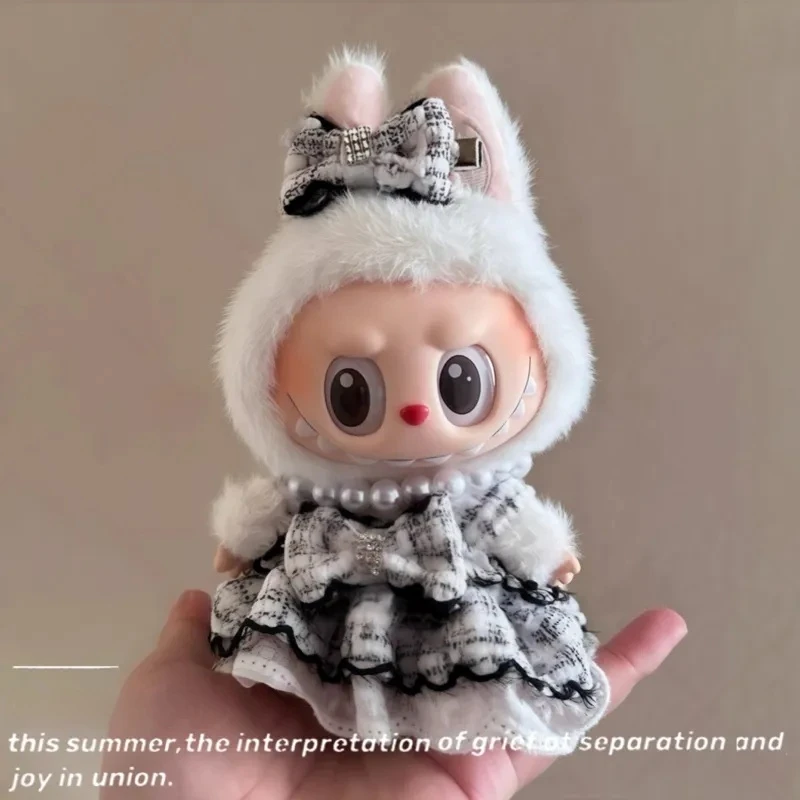 Labubu Clothes Set Designer Original White Dress Pearl Petal Headband Silk Ribbon Doll Accessories Wedding Dress Labubu Clothes