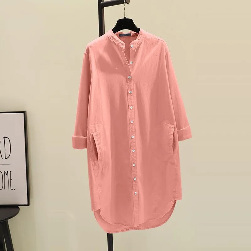 เสื้อคลุมผู้หญิงหลากสี แขนยาว ทรงหลวม สไตล์ลำลอง ผ้าฝ้าย ใส่ซ้อนเลเยอร์ได้ แฟชั่นเกาหลี สำหรับฤดูใบไม้ผลิและฤดูใบไม้ร่วง