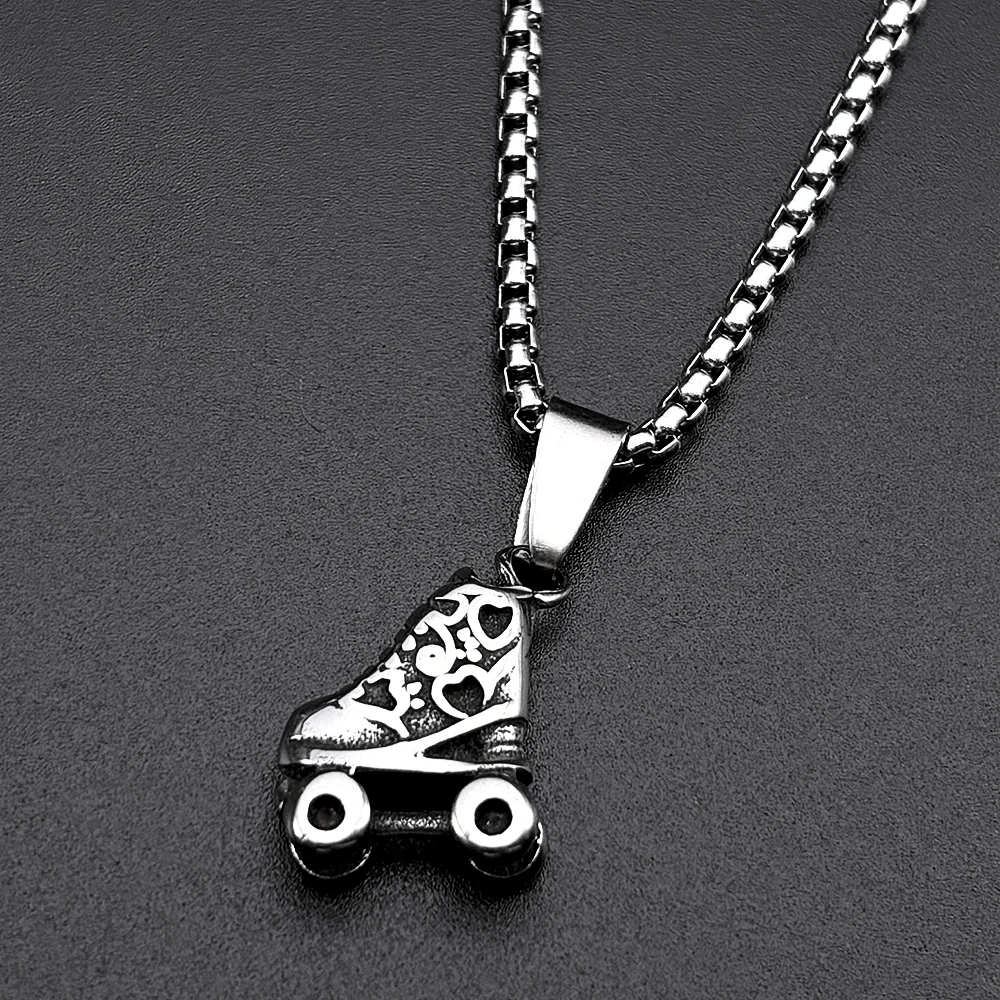 Roller Skates Neck Chain For Women Men Stainless Steel Silver Color Fashion Male Hiphop Hottie Party Pendant Necklace Jewelry
