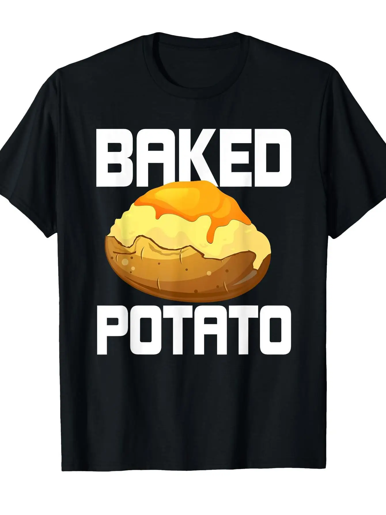 Divertida Chef de patatas al horno, camisa informal blanca de manga corta con estampado de mantequilla de patata al horno, regalo para amantes del Chef Harajuku