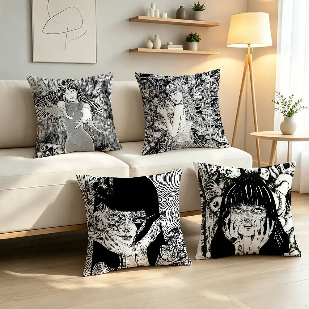 Dark Manga J-Junji Ito  Pillow Case Pattern Printed Pillowcase For Living Room Sofa Cushion Cover