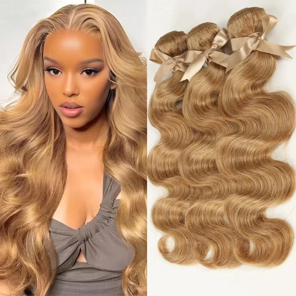 

Honey Blonde 27 Colored Human Hair Body Wave Bundles Natural Brazilian Remy Hair Bundles 10 To 26 Inches 1/3/4 Hair Extension