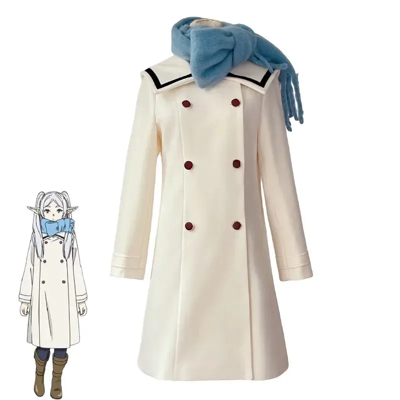 

Wiwiwi 123Anime: Beyond Journey's End Frieren Косплей Костюм Зимнее белое шерстяное пальто Пальто Шарф Парик Женский милый Chr