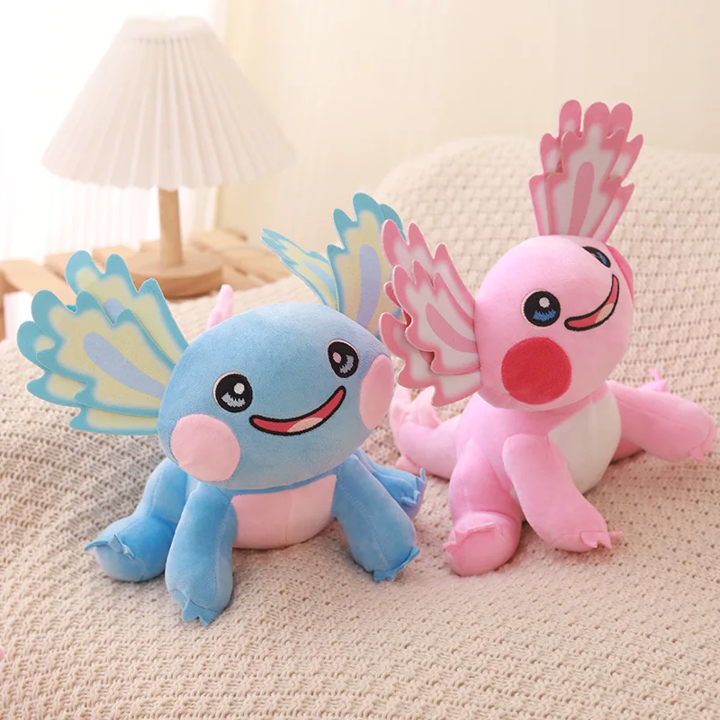 Juguetes de peluche Kawaii Axolotl para niños, Linda Animal de peluche de salamandra, muñeca de Anime colorida azul y rosa, regalo de Navidad y cumpleaños, 25cm