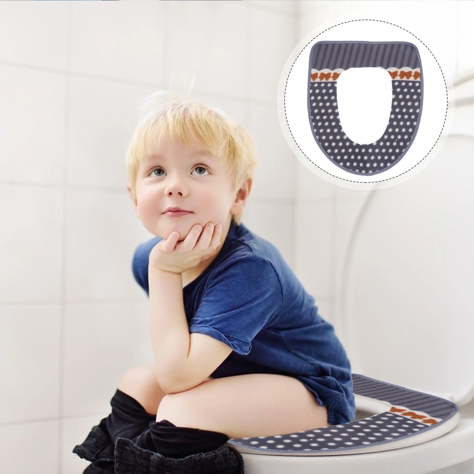 Warm Toilet Seat Cover Purple Dot Pattern Pu Washable Waterproof Easy Install For Home Travel Toilet Seat Pad