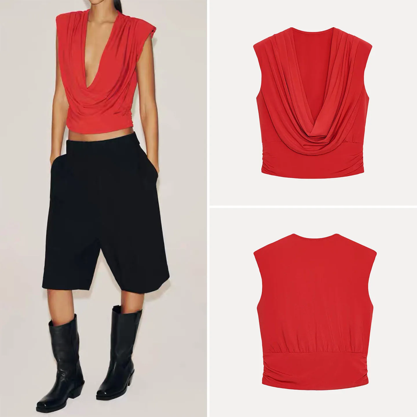 

Сексуальный плиссированный женский топ с глубоким V-образным вырезом Ne Svel, верхняя одежда европейского бренда Sle Z, стандартная длина, китайское происхождение