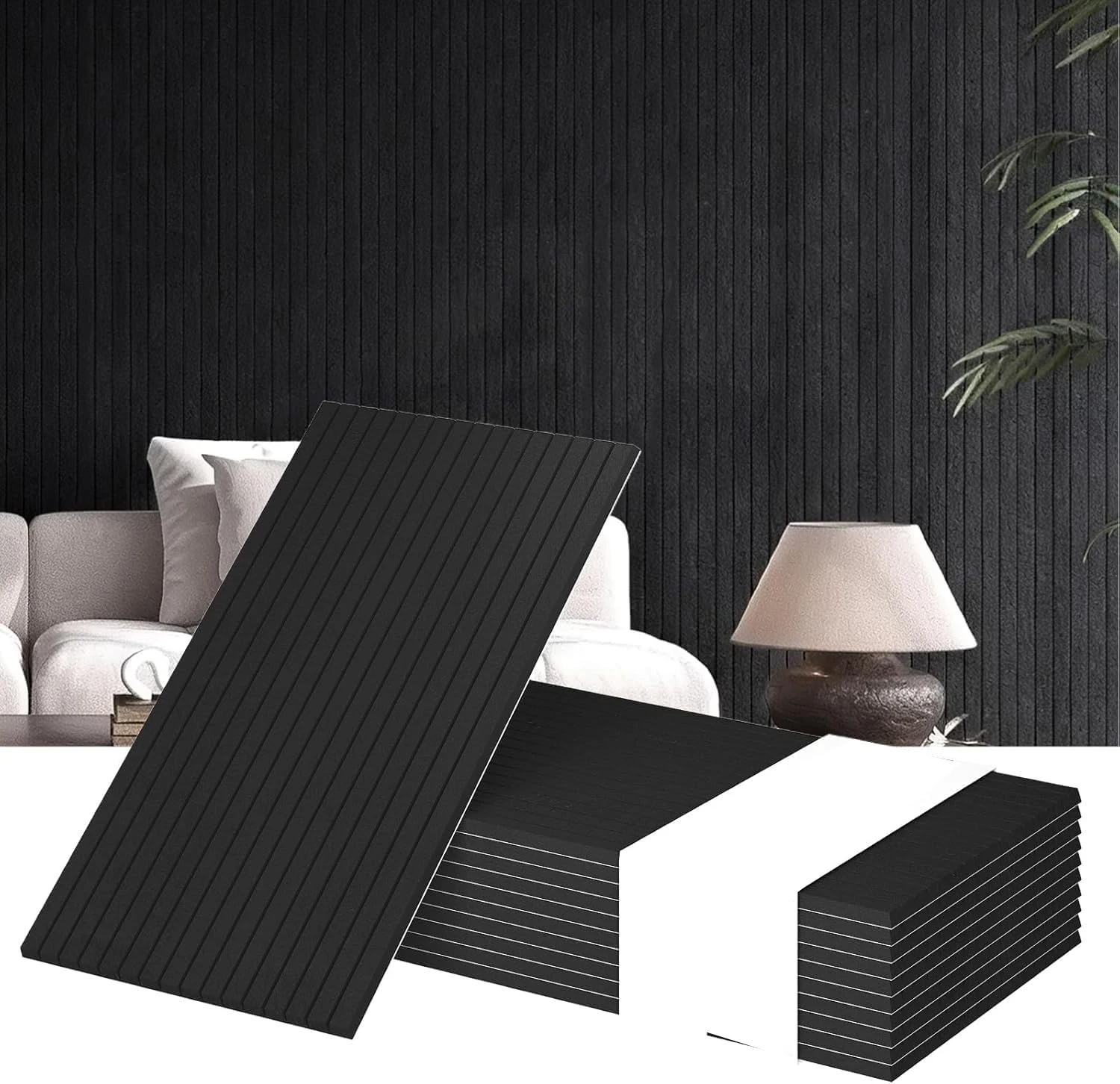 6PCS Black Large Self-adhesive Bulletin Acoustic Wall Panels High Density Sound Soundproof for Studio Home Office Wall Decor Ceiling Living Room Decorative Felt Cork Tiles Pin Photos Display Note Boards