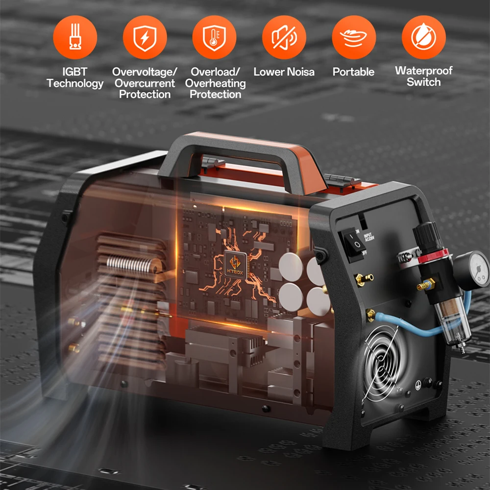 HITBOX 270A 6 في 1 ماكينة لحام الألومنيوم بدون غاز/غاز MIG/HF TIG/قاطع البلازما 40A/عصا/بقعة 2T/4T أداة لحام متعددة العمليات