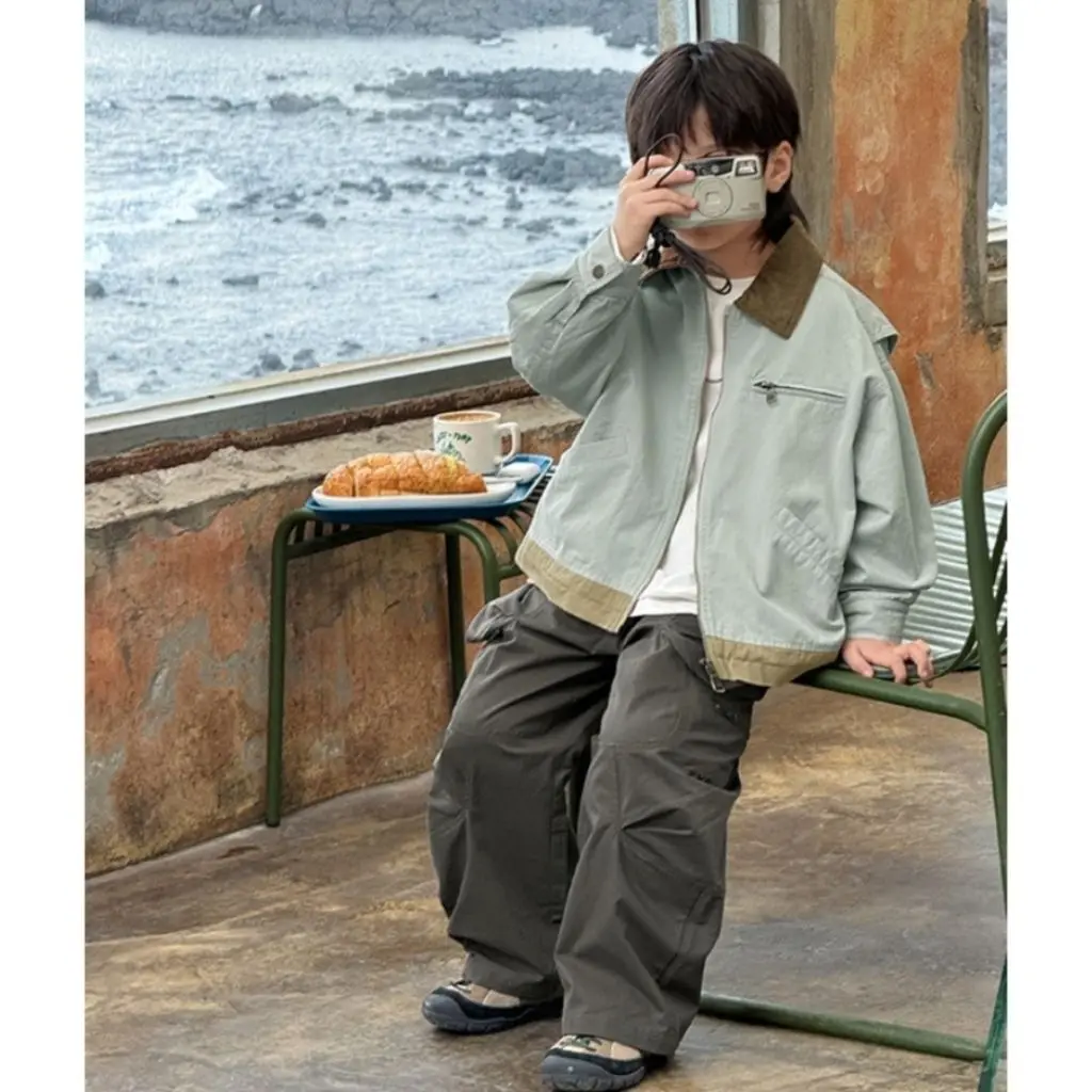 

4-16Y 2025 Autumn New Boys Fashion Coat Korean Casual Color Block Turn-down Collar Cargo Outerwear Spring Jacket