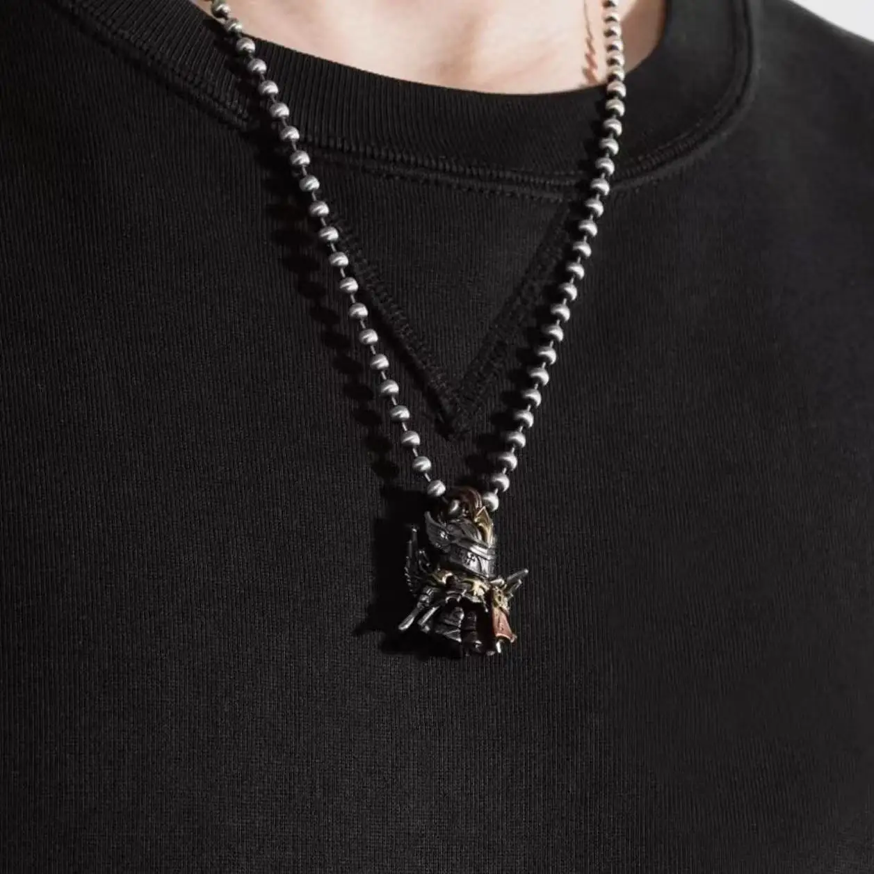 Unisex deep red Templar pendant necklace, articulated knight pendant medieval crusader figure, movable armor figurine pendant or