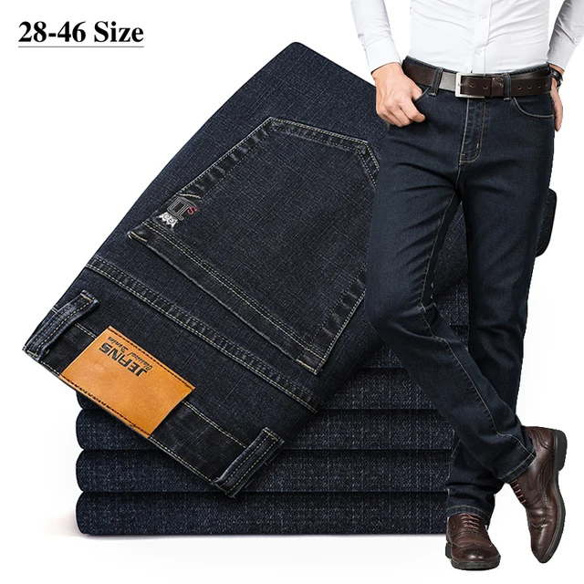 Plus Size 42 44 46 Moda męska Casual Jeans Klasyczne biznesowe proste elastyczne spodnie dżinsowe Wiosna Jesień Spodnie męskie Marka