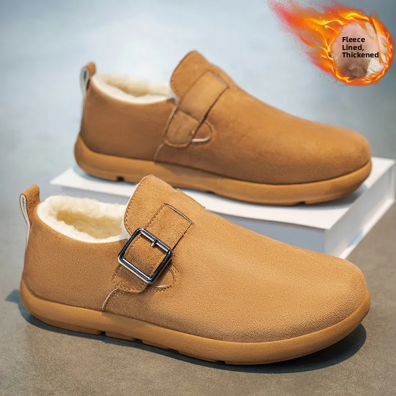 メンズウィンターブーツ暖かいフリース裏地付き防水スノーブーツカジュアルローヒールラウンドトゥコットンシューズ滑り止めラバーソール