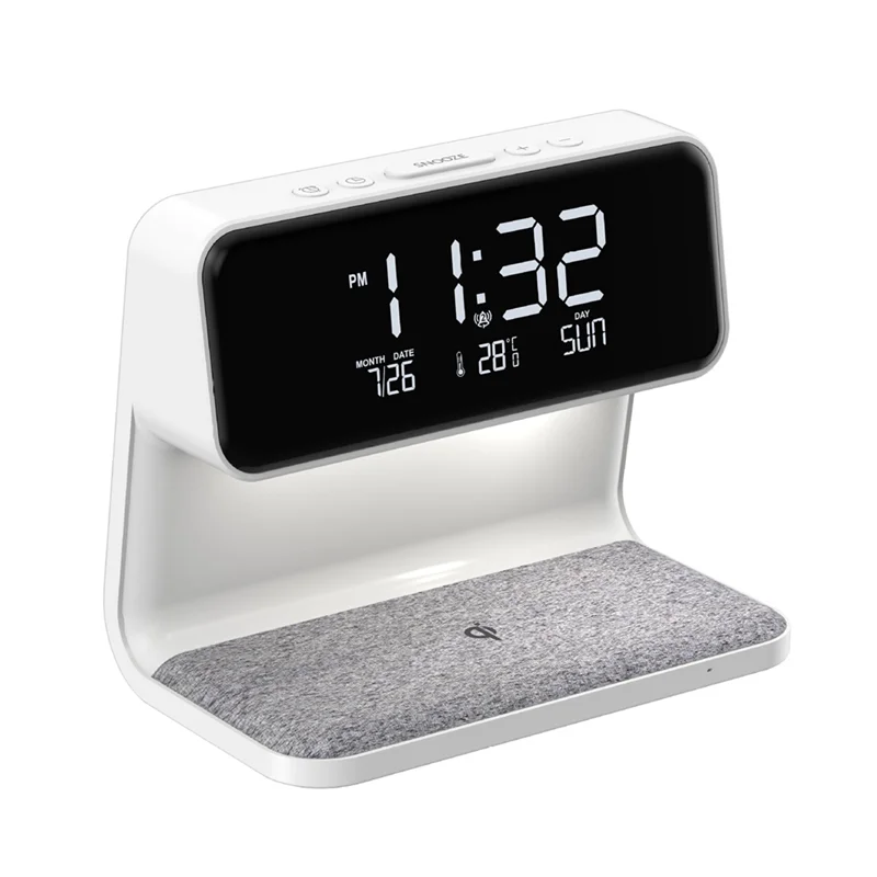 

Alarm Clock With Wireless Charging And Lights Dimmable Digtial Alarm Clock Charging Station For Bedroom, Bedside Office Durable-