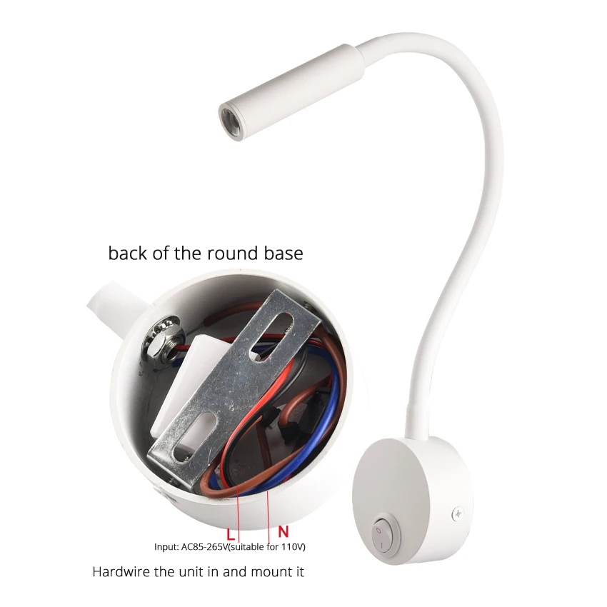 3W Wandlamp Schansen Nachtkastje Werken Studie Leesboek muur Nachtverlichtingsarmaturen Gooesneck Passen Spot LED Wit Zwart Zilver
