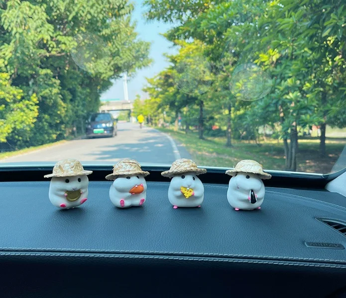 

Cute hamster straw hat car interior car dashboard ornament 4/8 pieces