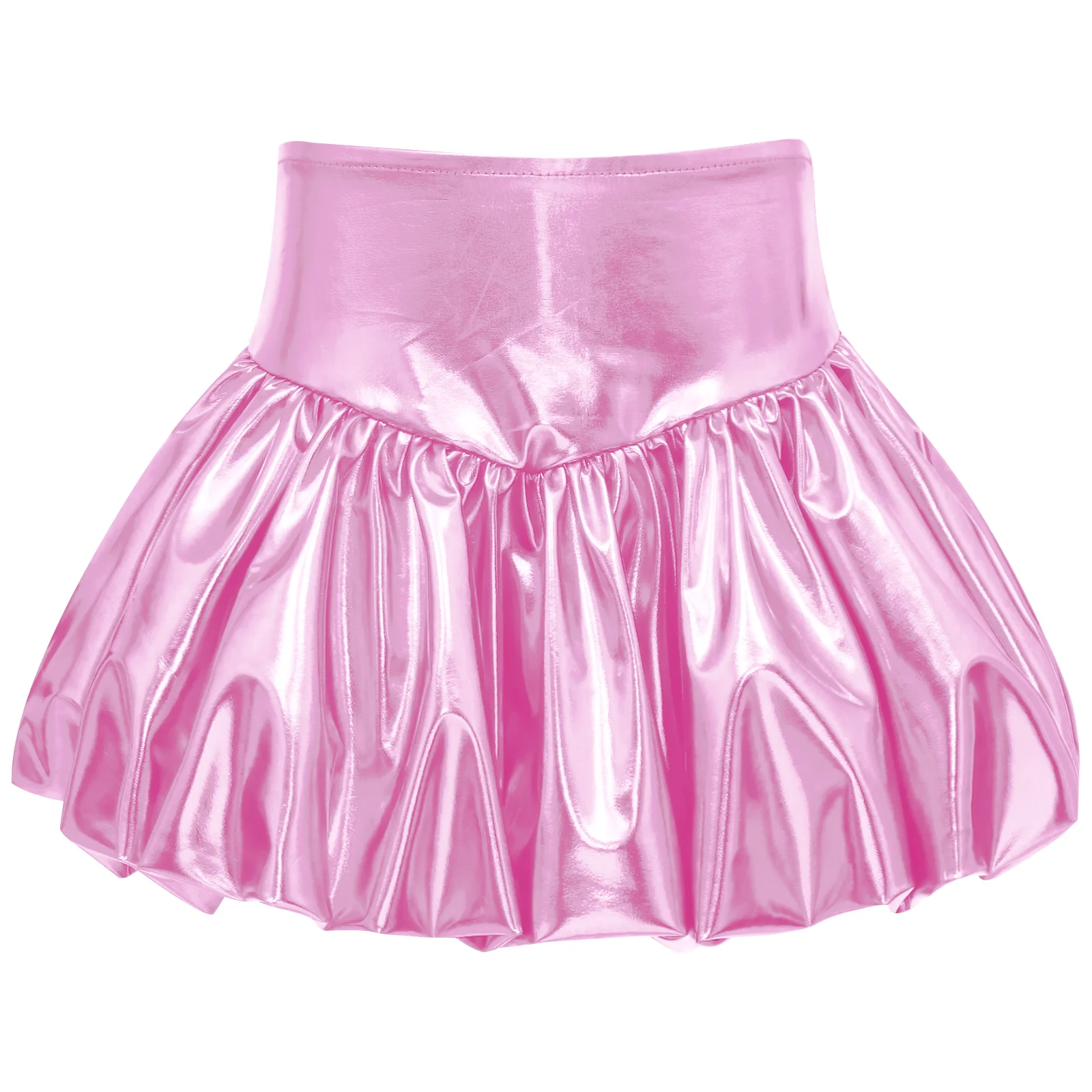 Children's Metallic Mini Bud Skirts Girls Kids Bubble Skirt Disco Outfits Elastic Waist Shiny Skirt Street Dance Party Costume
