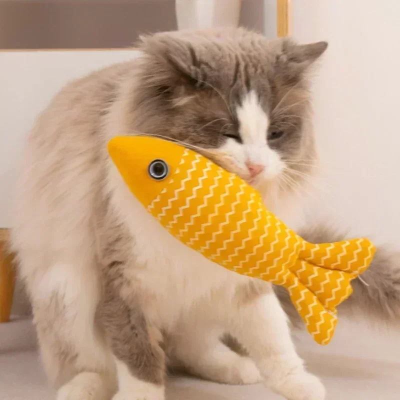 Soft Cat Fish Toy Simulation Interactivewith Catnip Linen Style Throwing Pillow Pet Bite Sound Cleaning Cat Pet Supplies