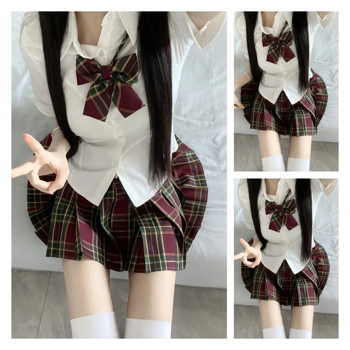 JK Uniform Sailor Suit Plaid Skirt Preppy Style Female Student Pleated Skirt Short Skirt Waist-cinching Short-sleeved Shirt Set