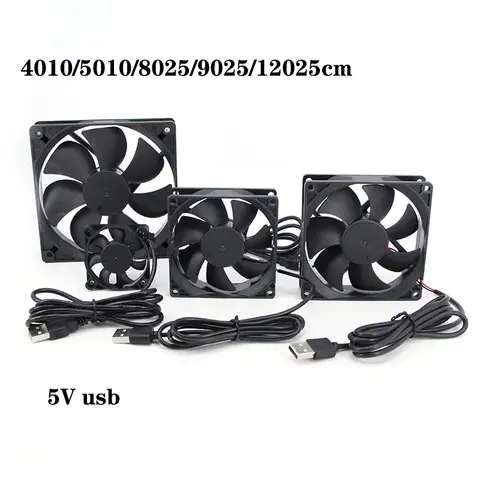 수 전원 냉각 케이스 선풍기, 리시버 DVR Xbox TV 박스 라우터용, 5V USB, 4cm, 5cm, 120x120x25mm, 80x80x25mm, 5010 9025, 8cm, 12cm