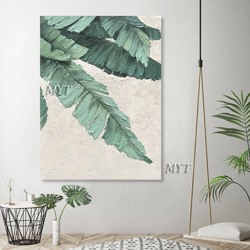 

Large Size Green Leaves Acrylic Abstract Oil Painting Modern Hotel Porch Decor Murals Pictures For Walls Home Decor Unframed