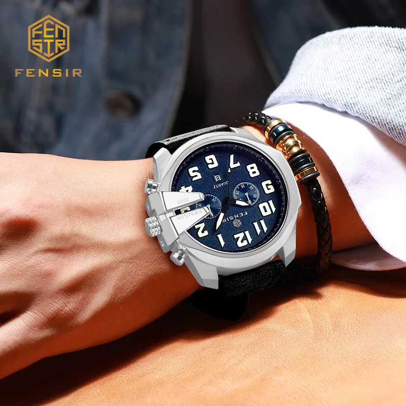 Часы наручные мужские с большим циферблатом, модные водонепроницаемые светящиеся многофункциональные, с календарем, с подвеской