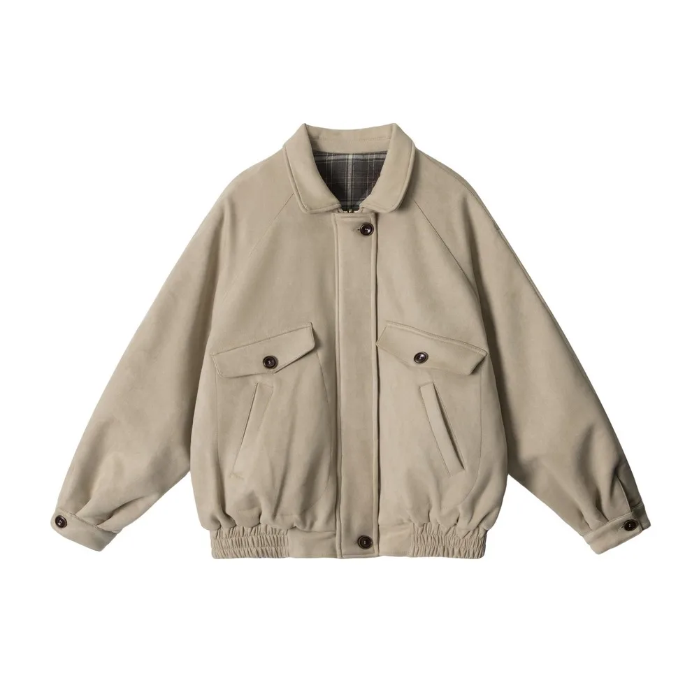 

Double-Sided AB Wear Loose Vintage Warm Jacket Cotton Coats for Women Girls Acamedia Outerwear Spring Winter Clothes Streetwear