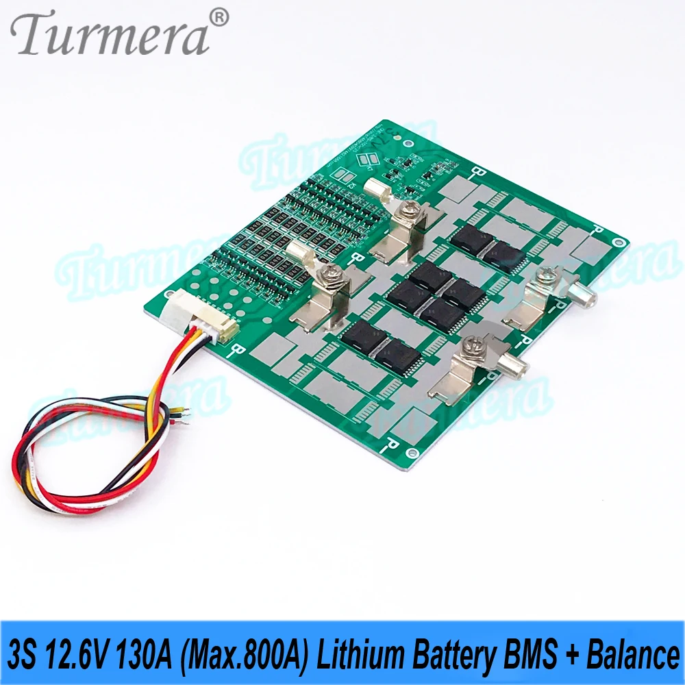 Turmera 3S 12.6V 130A 180A Max. 800A 1200A Balance BMS Lithium Battery Protection Board 330mAh Equalizing Current Common Port