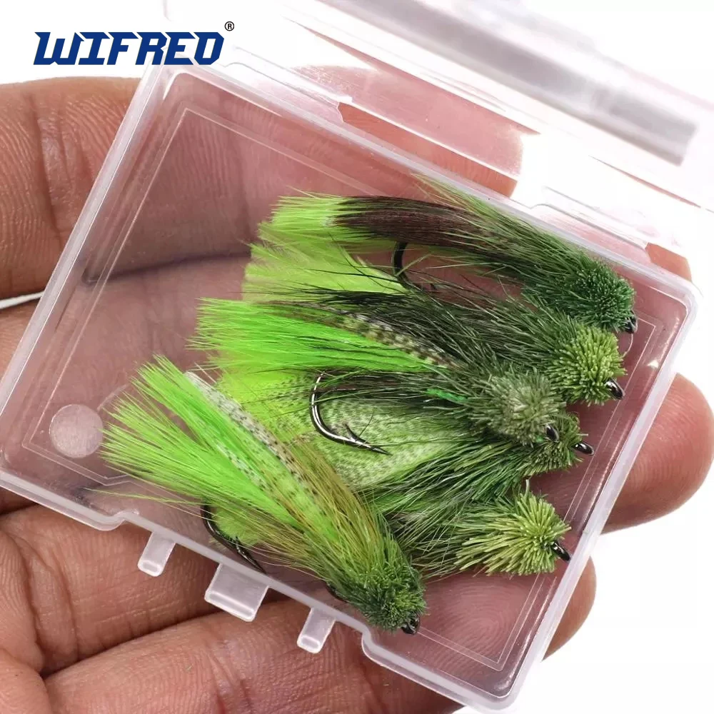 Wifreo 3PCS Green Zoo Cougar Streamer Fly with Barbed Hook Slow Sink Sculpin Imitation Trout Fishing Flies Lure Artificial Bait