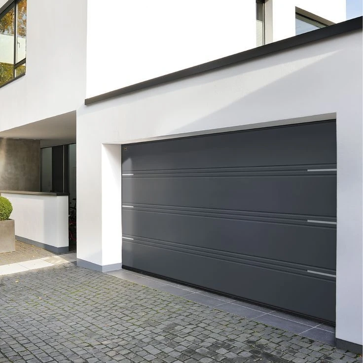 

Waterproof Automatic Garage Doors Black Aluminum Framed Frosted Glass Window Sectional Residential Garage Screen Door with Motor
