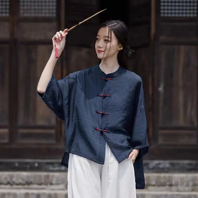 

New Chinese Sle Lightweight Sun Protection irt Women's Faionable Traditional Embroidered Button up Air Conditioned Top