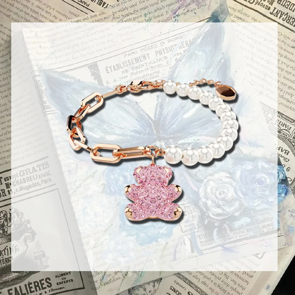 Nuovo fiore di cristallo collana orecchino set imitazione perla orso braccialetto pietra artigianato squisito regalo di compleanno per la fidanzata