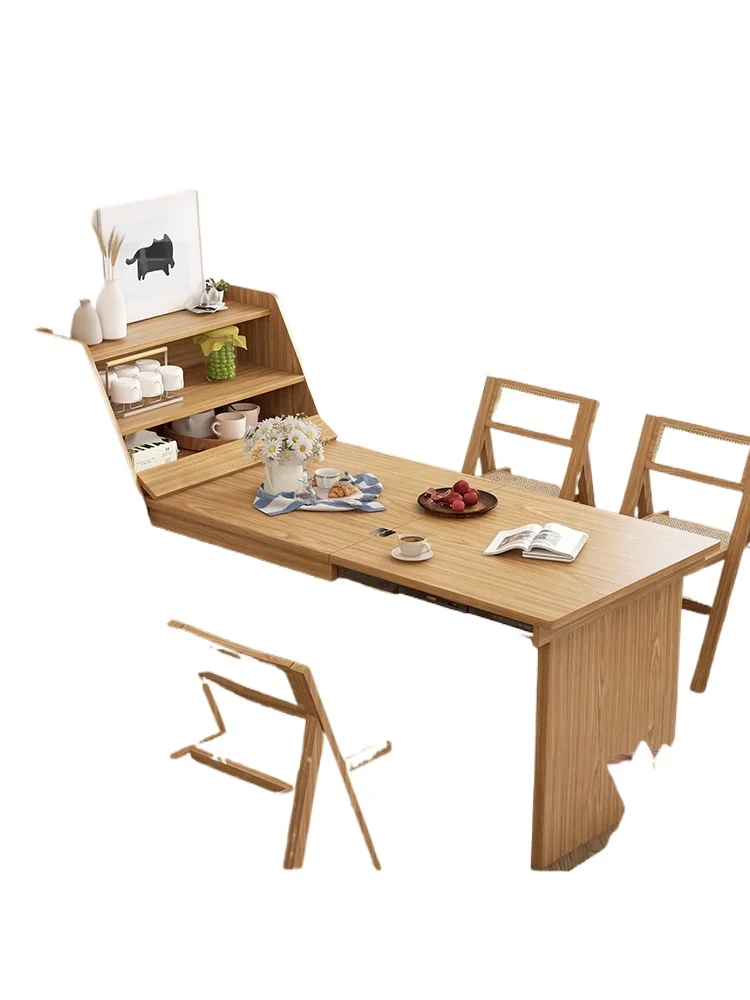 

Folding dining table Log wind can store tables and chairs Small apartment Nordic household solid wood rectangular dining table