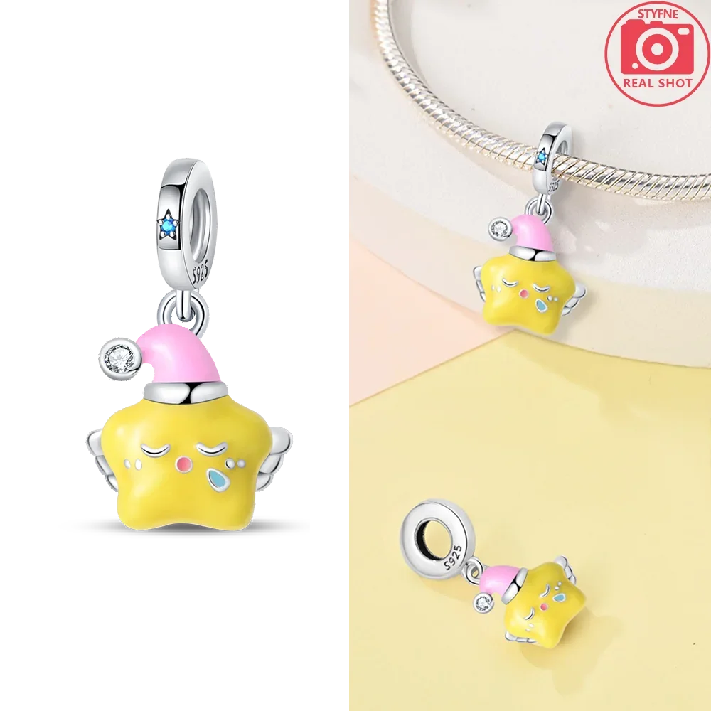 Nightglow Star Moon Silver Charms Beads, DIY Gift