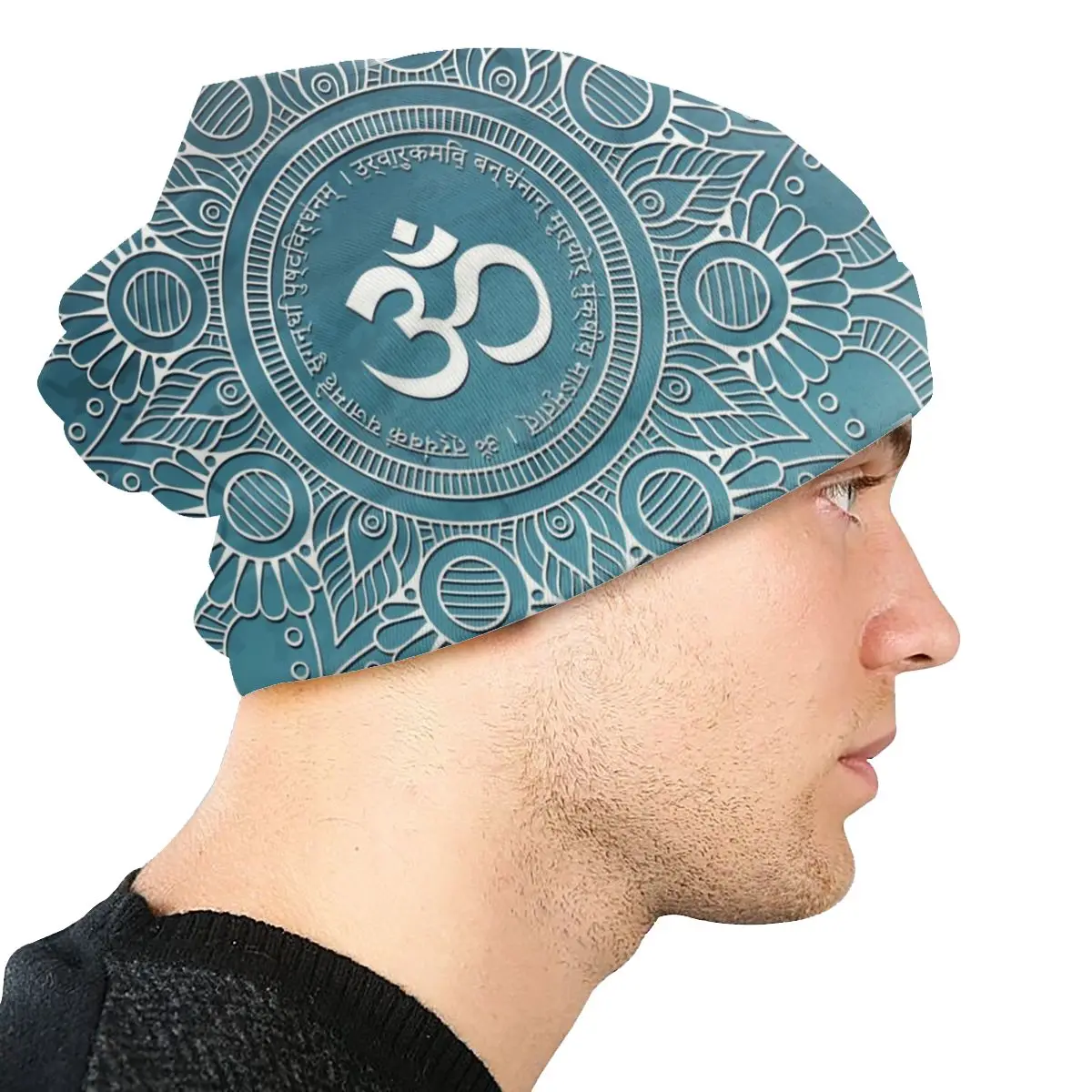 Custom Unisex Bonnet Knitting Hat Maha Mrityunjaya Mantra Hip Hop Beanies Adult Om Yoga Mandala Buddhism Aum Beanie Hats Cap