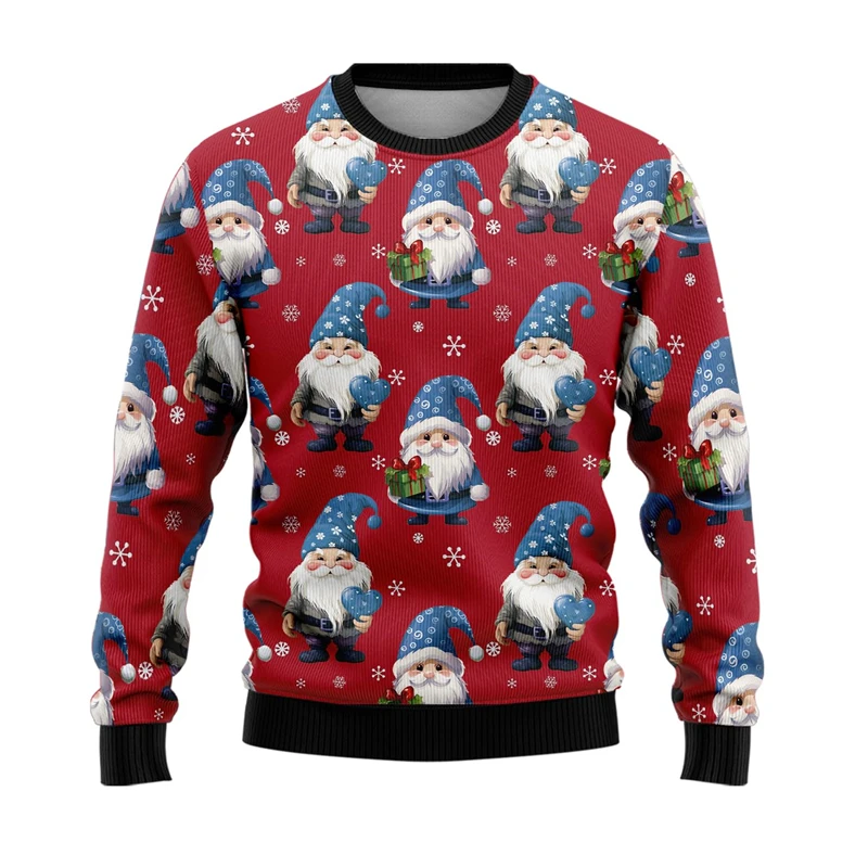 Cartoon Santa Claus Ugly Christmas Sweater Cute Gnome Graphic Sweatshirt For Women Clothes Casual Unisex Polyester Pullover Tops