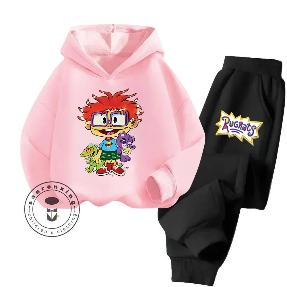 

Мультяшная одежда из фильма Rugrats, ультрамилые уютные комплекты одежды, подходящие для осени и зимы, Детский Повседневный стильный комплект с толстовкой