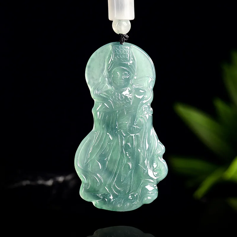 

Real Natural Myanmar Emerald Blue Water Jade Matsu Pendant Necklace Carved Jewelry Fashion Amulet Gifts Certificate